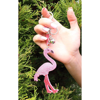 Pink Flamingo Crystal Keychain – Velvet Sparkle Tassel Charm – Clip Bag Keyring Gift for Girls-AuPra