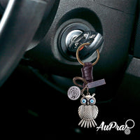 Owl Keychain Charm – Handmade Vintage Leather – Bird Gift Keyring-AuPra