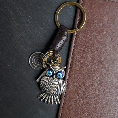 Owl Keychain Charm – Handmade Vintage Leather – Bird Gift Keyring-AuPra