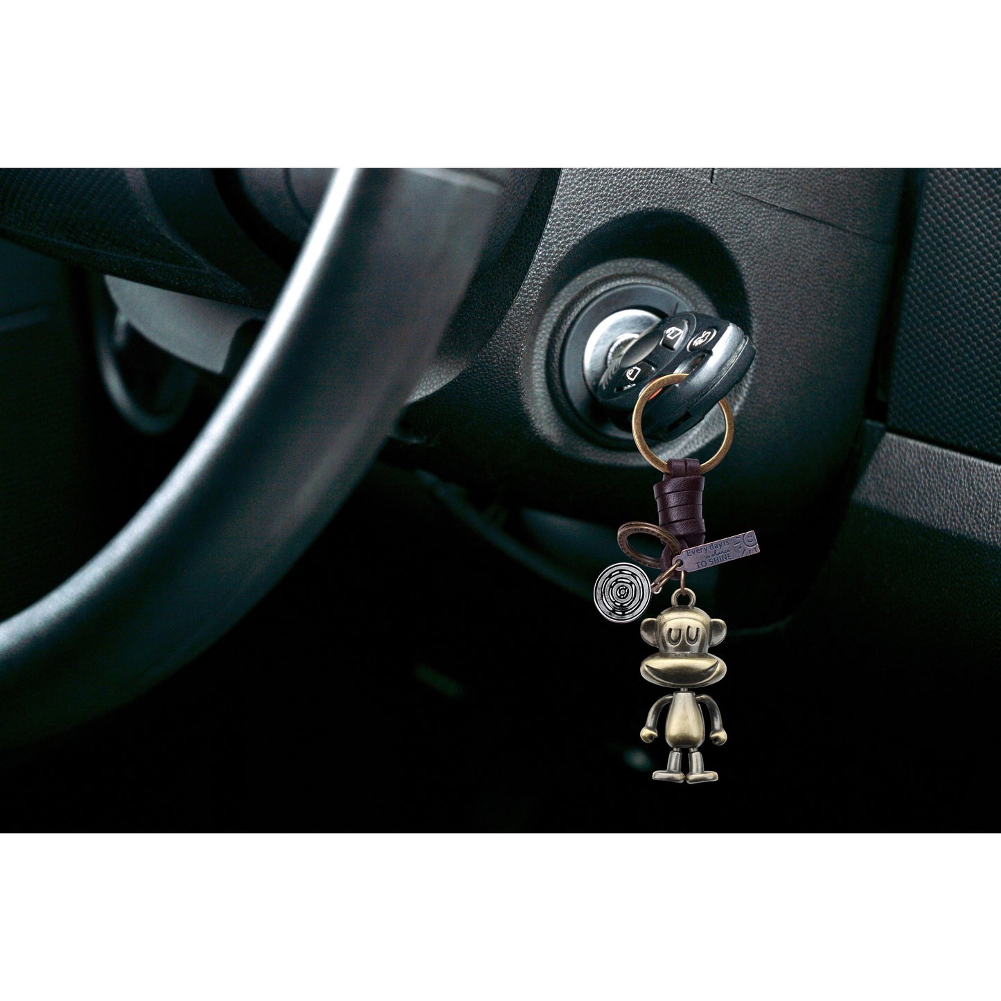 3D Monkey Keychain Gift – Handmade Vintage Leather – Funny Keyring Charm-AuPra