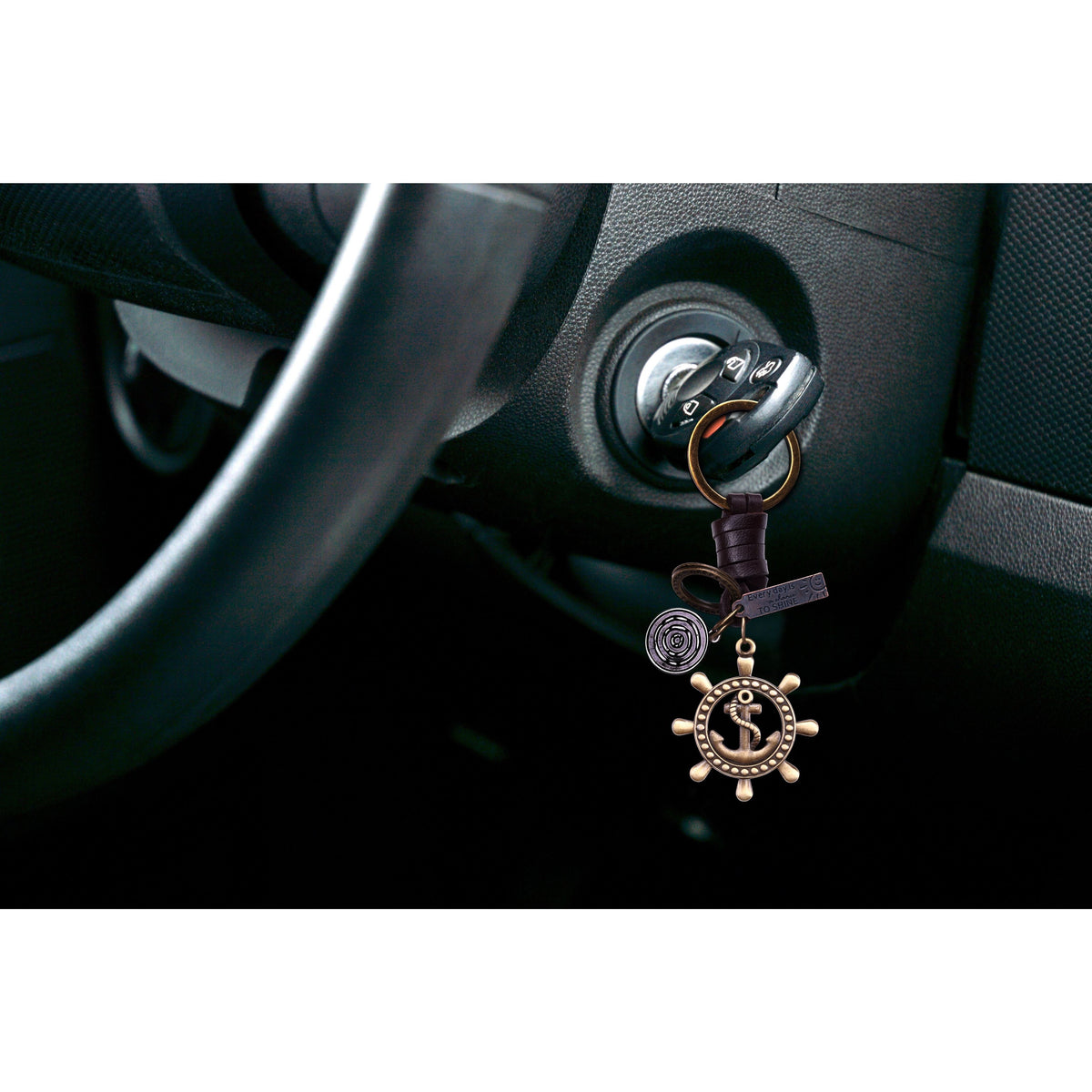 Anchor Keychain Charm – Handmade Vintage Leather – Ship Wheel Keyring Sailor Gift-AuPra
