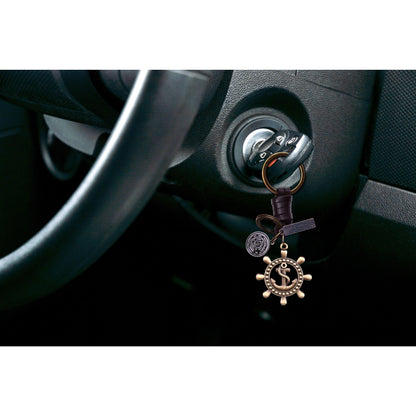 Anchor Keychain Charm – Handmade Vintage Leather – Ship Wheel Keyring Sailor Gift-AuPra