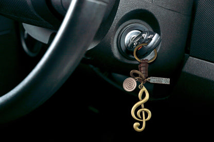 Treble Clef Keychain Charm – Handmade Vintage Leather – Music Note Gift Keyring
