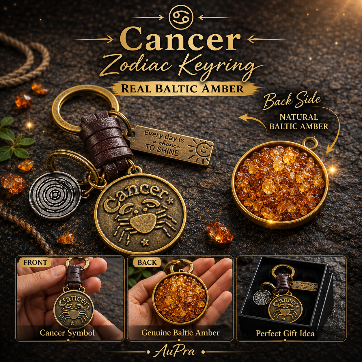 AuPra Cancer Keyring – Amber Star Sign Gift