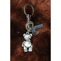 3D Teddy Bear Keychain Gift – Handmade Vintage Leather – Cute Keyring Charm-AuPra