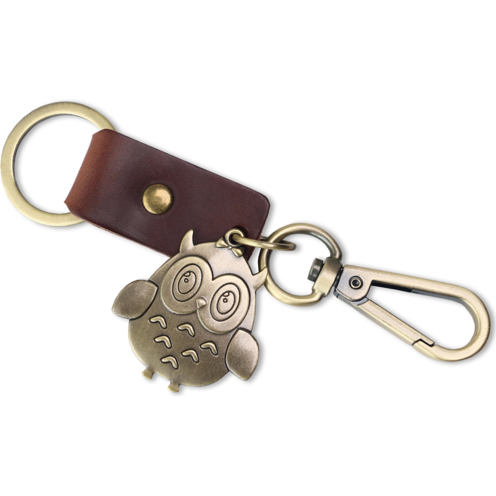 Owl Keychain Charm – Handmade Vintage Leather – Bird Gift Keyring-AuPra