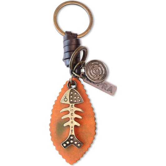 Fish Keychain Charm – Handmade Vintage Leather – Sea Lover Gift Keyring-AuPra