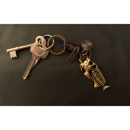 Fish Skeleton Keychain Gift – Handmade Vintage Leather – Unique Keyring Charm-AuPra