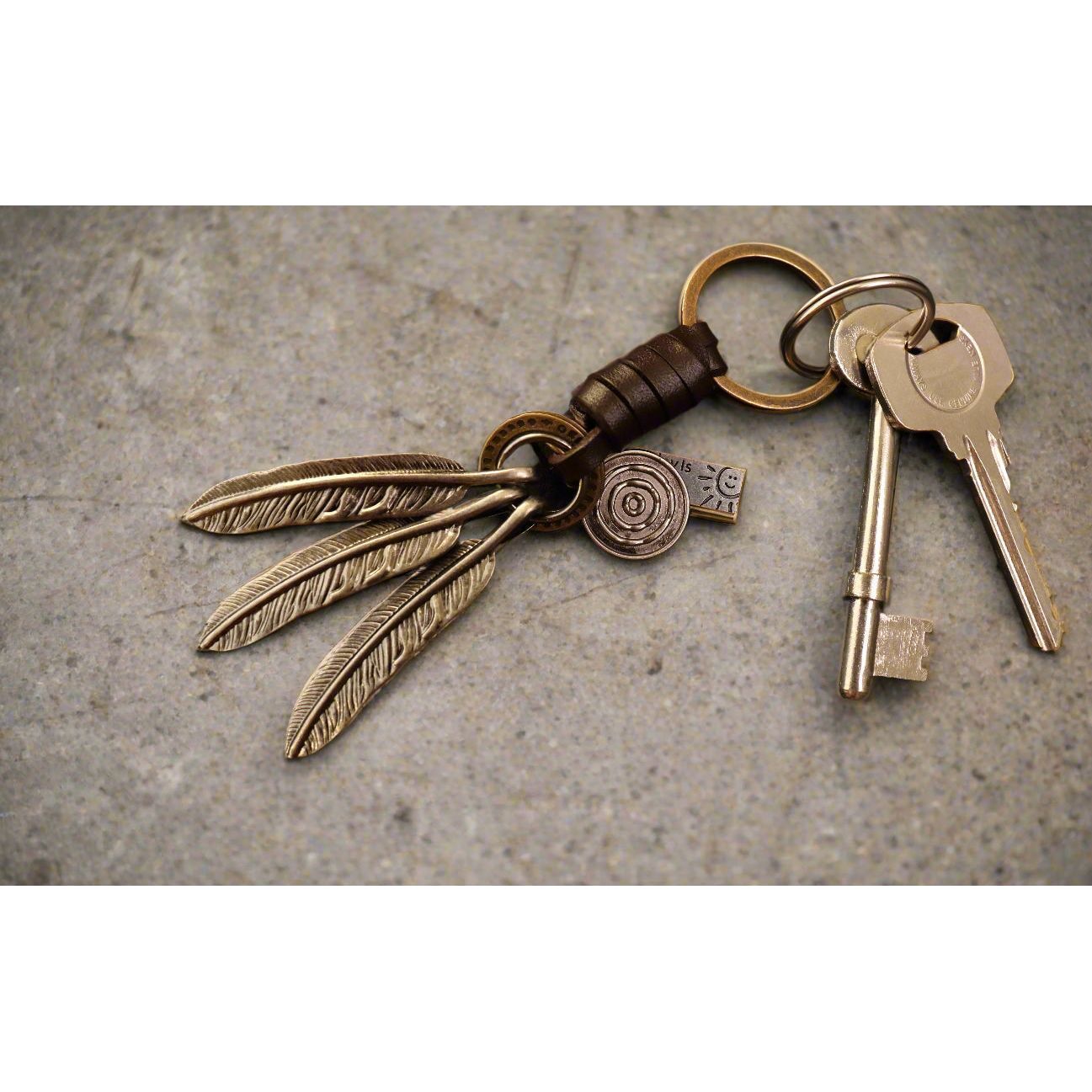 Feathers Keychain Charm – Handmade Vintage Leather – Boho Gift Keyring-AuPra