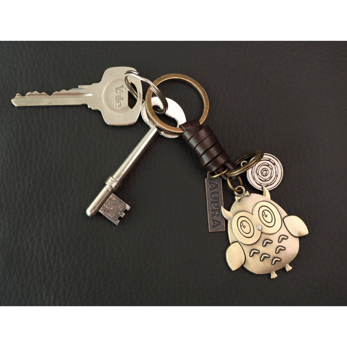 Owl Keychain Charm – Handmade Vintage Leather – Bird Gift Keyring-AuPra