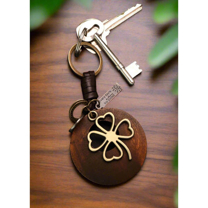 4 Leaf Clover Keychain – Handmade Vintage Leather – Irish Good Luck Shamrock Gift-AuPra