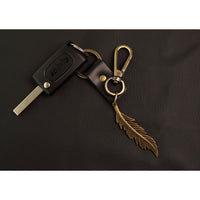 Feather Keychain Charm – Handmade Vintage Leather – Boho Style Gift Keyring-AuPra