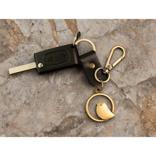 Bird Vintage Keychain – Handmade Leather Keyring – Keys Charm Gift-AuPra