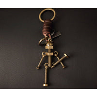 3D Screw Bolt Robot Keychain – Handmade Vintage Leather – Funny Gift Keyring Charm-AuPra