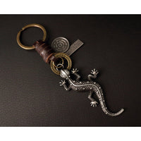 Lizard Keychain Charm – Handmade Vintage Leather – Reptile Gift Keyring-AuPra