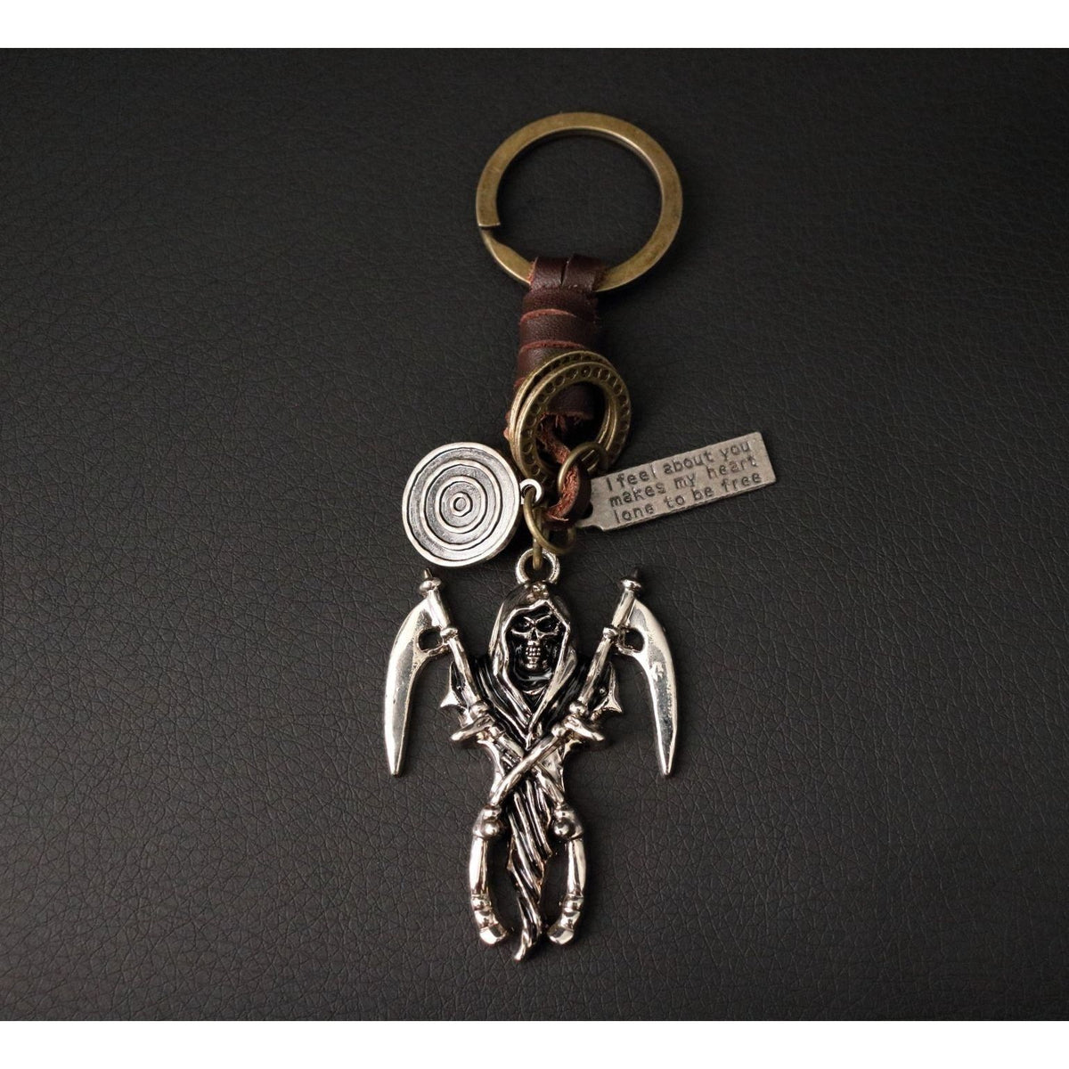 Grip Reaper Keychain Charm – Handmade Vintage Leather – Halloween Gift Keyring-AuPra