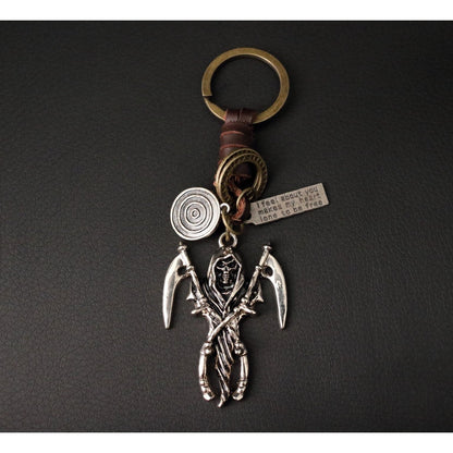 Grip Reaper Keychain Charm – Handmade Vintage Leather – Halloween Gift Keyring-AuPra