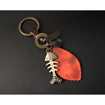 Fish Keychain Charm – Handmade Vintage Leather – Sea Lover Gift Keyring-AuPra