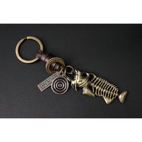 Fish Skeleton Keychain Gift – Handmade Vintage Leather – Unique Keyring Charm-AuPra