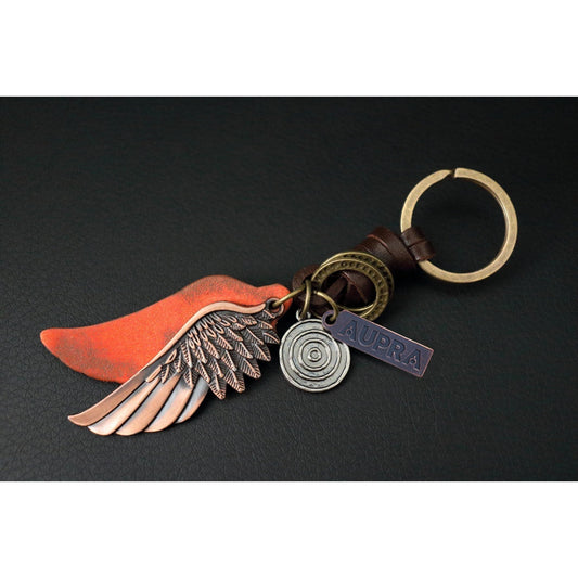 Angel Wing Keychain Charm – Handmade Vintage Leather – Guardian Angel Gift Keyring-AuPra