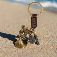 3D French Horn Keychain Gift – Handmade Vintage Leather – Clock Charm Keyring-AuPra