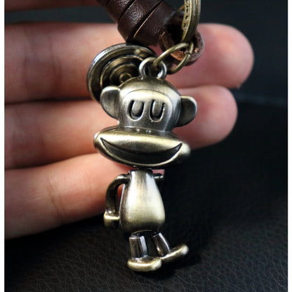 3D Monkey Keychain Gift – Handmade Vintage Leather – Funny Keyring Charm-AuPra