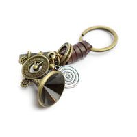 3D French Horn Keychain Gift – Handmade Vintage Leather – Clock Charm Keyring-AuPra