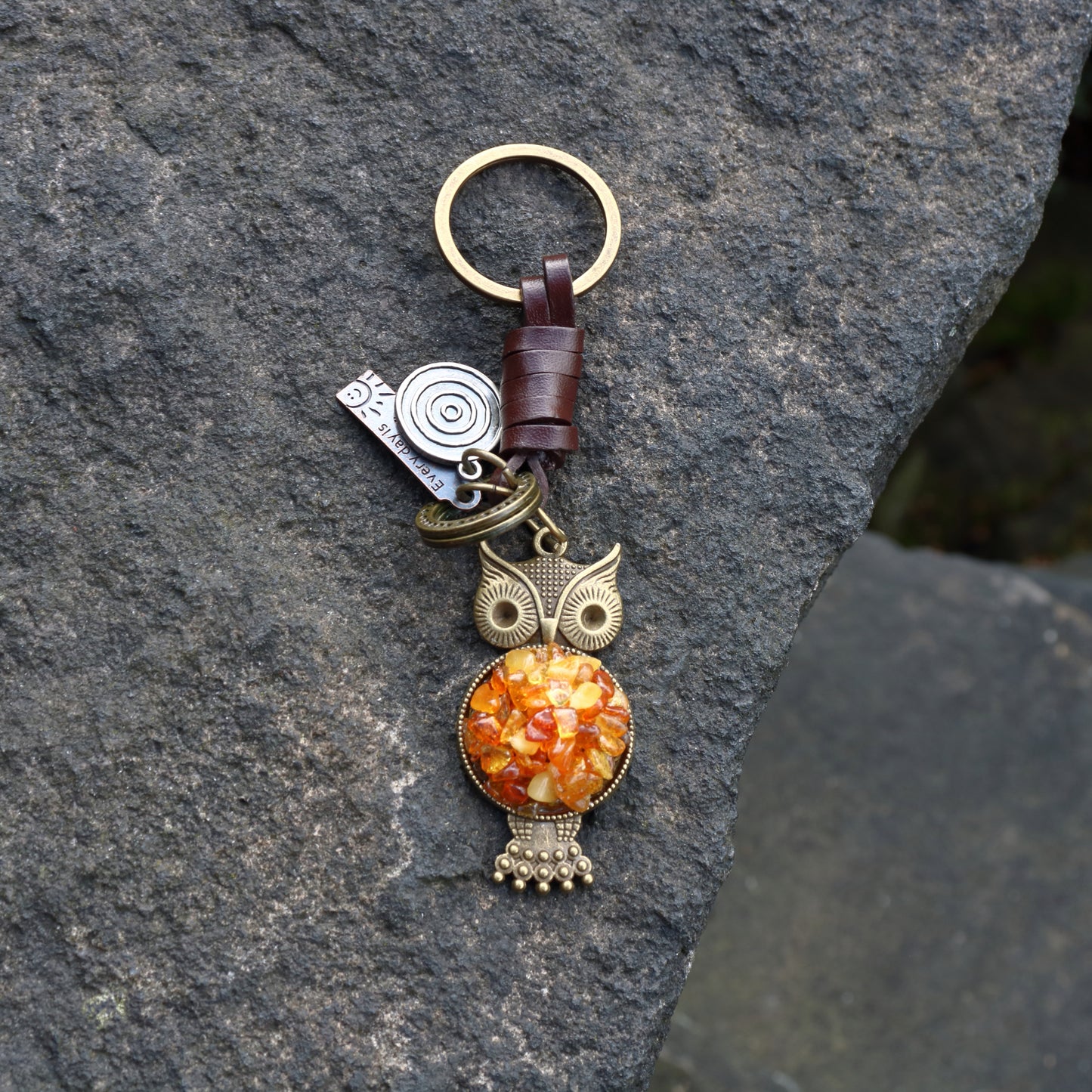 AuPra Amber Owl Keyring – Wisdom Bird Gift