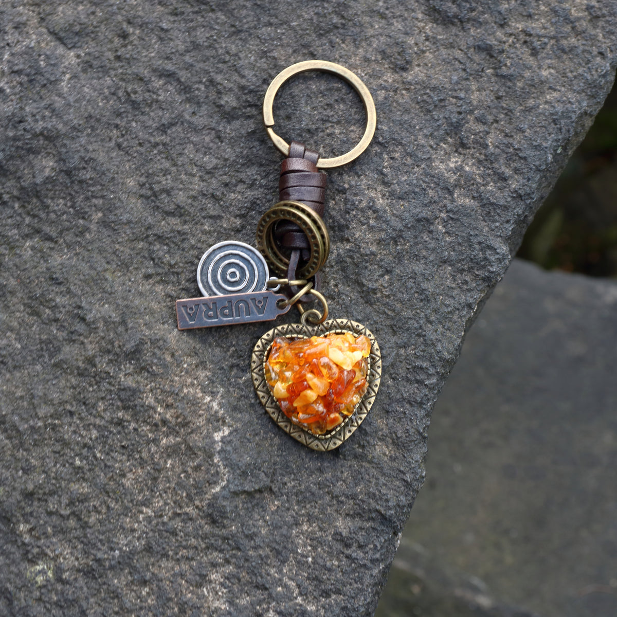 AuPra Amber Heart Keyring – Valentine Love Gift