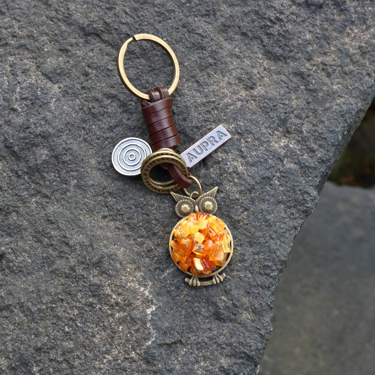 AuPra Amber Owl Keyring – Wise Bird Charm Gift
