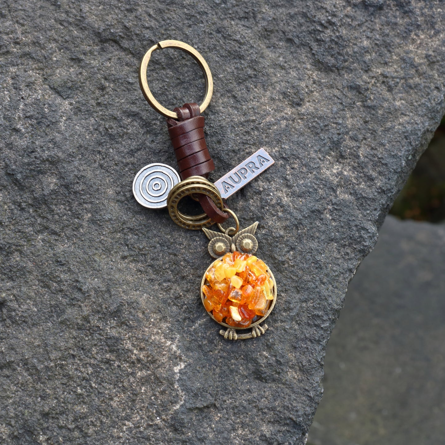 AuPra Amber Owl Keyring – Wise Bird Charm Gift