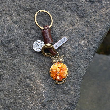 AuPra Amber Owl Keyring – Wise Bird Charm Gift
