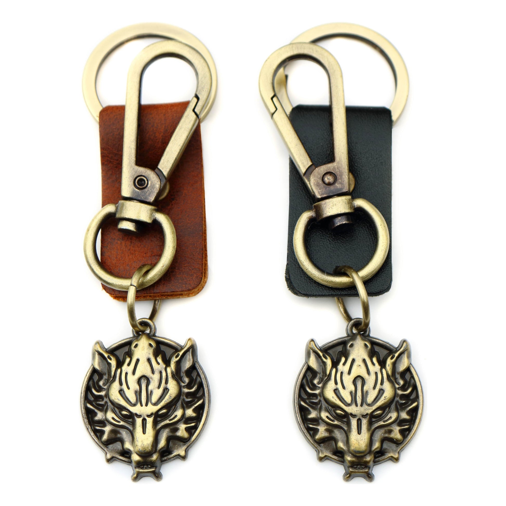Wolf Keychain Charm – Handmade Vintage Leather – Wild Spirit Gift Keyring-AuPra