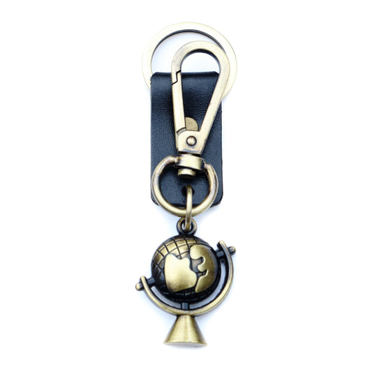 Globe Keychain Charm – Handmade Vintage Leather – Travel Lover Gift Keyring-AuPra