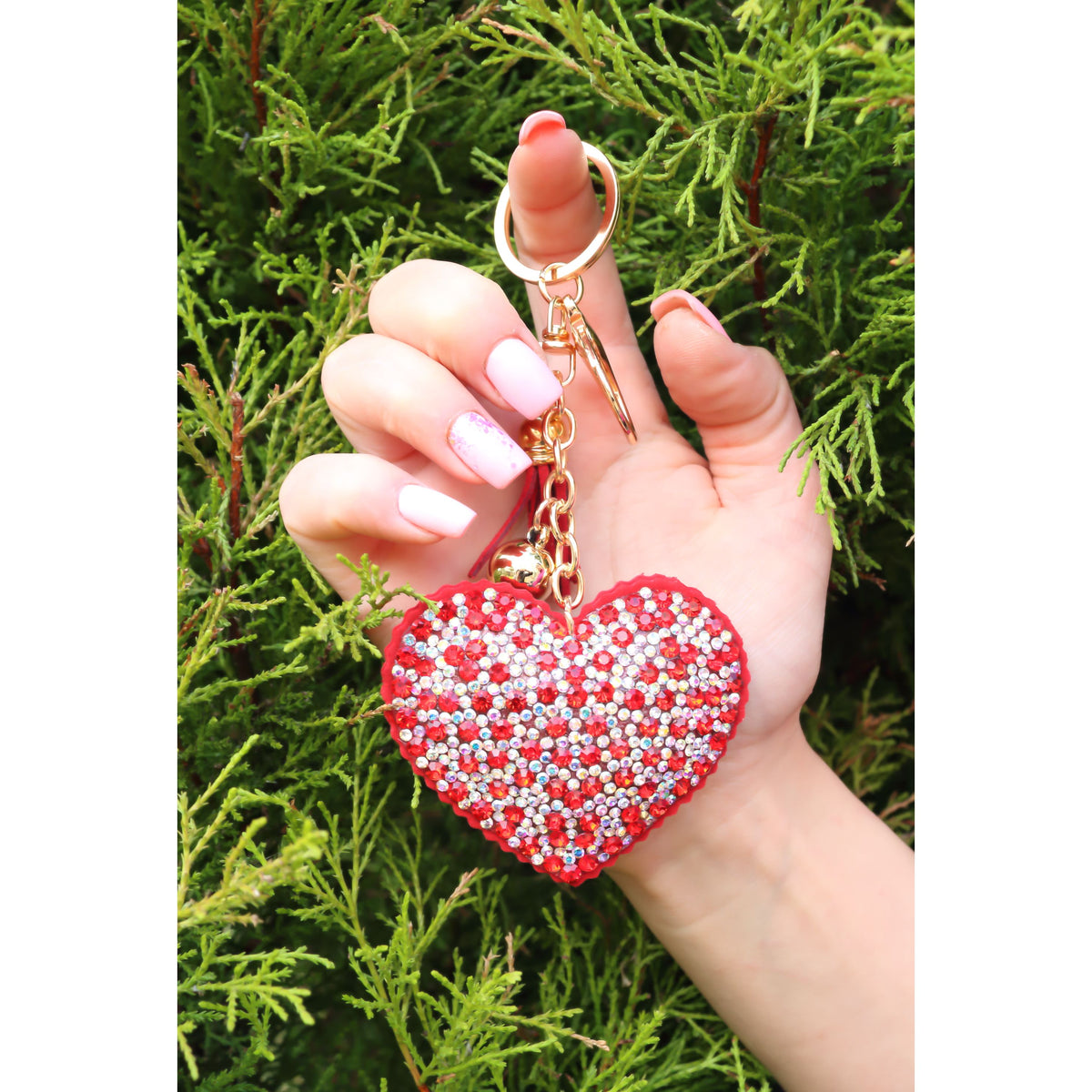 AuPra Crystal Heart Keyring – Red Sparkle Charm – Valentine Keychain Gift