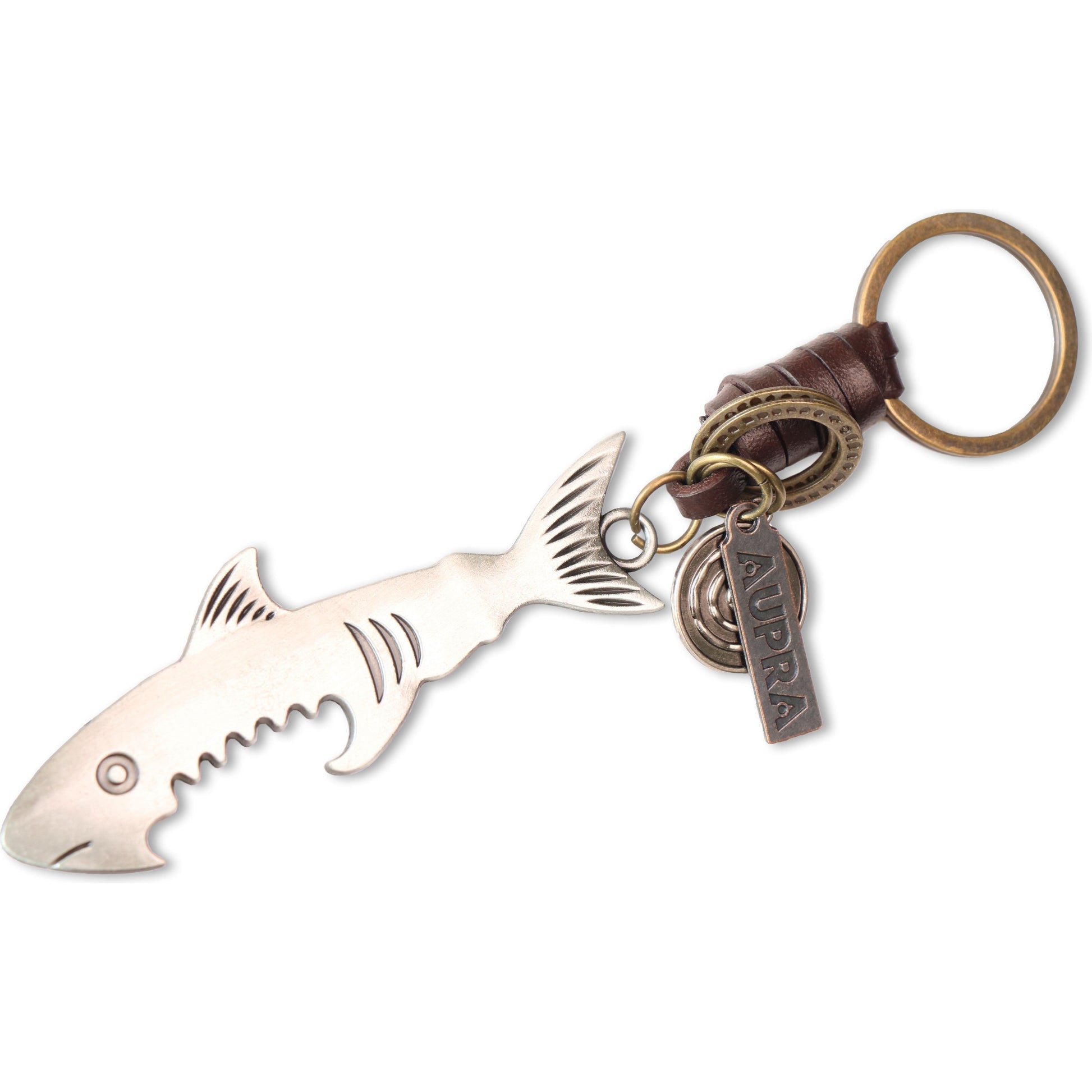 Shark Bottle Opener Keychain – Handmade Vintage Leather – Fisherman Gift Keyring-AuPra
