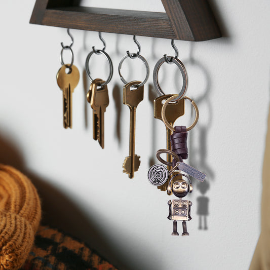 3D Robot Keychain Charm – Handmade Vintage Leather – Funny Gift Keyring