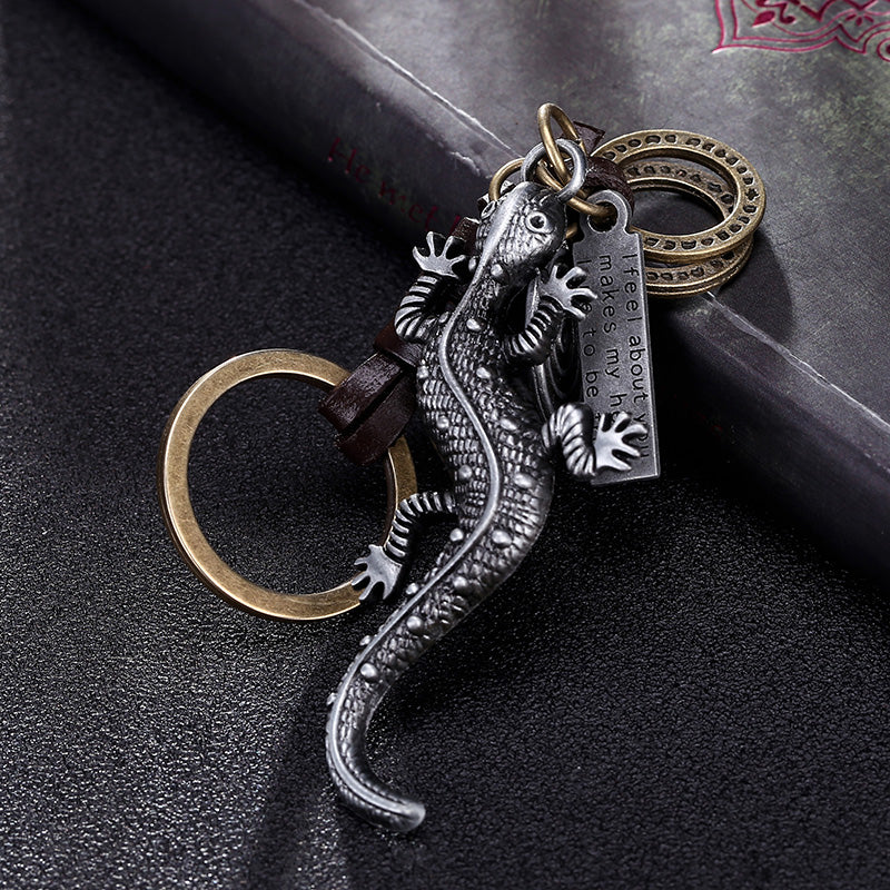 Lizard Keychain Charm – Handmade Vintage Leather – Reptile Gift Keyring-AuPra
