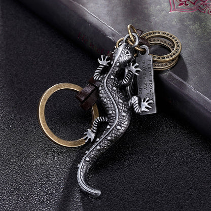 Lizard Keychain Charm – Handmade Vintage Leather – Reptile Gift Keyring-AuPra