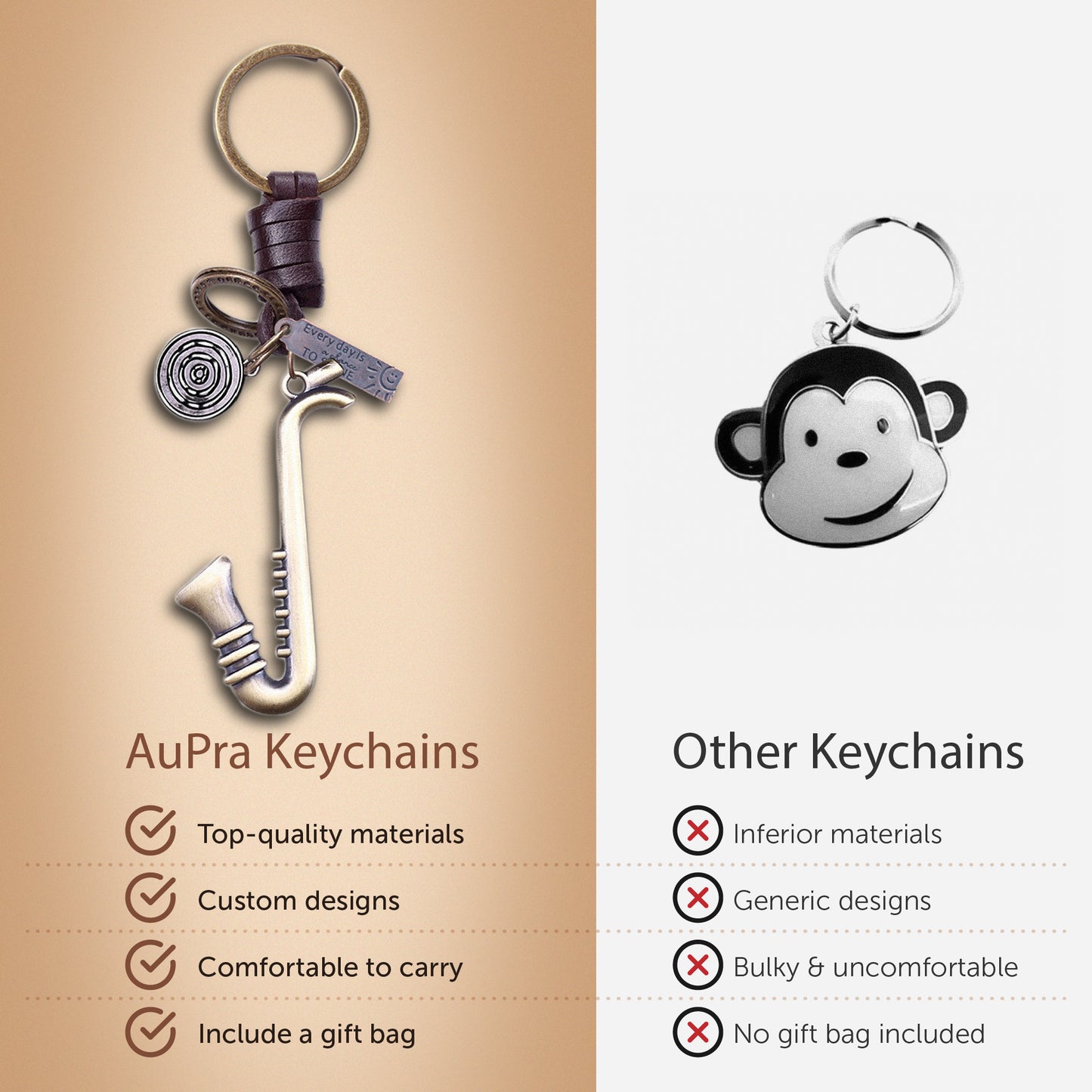 Saxophone Keychain Charm – Handmade Vintage Leather – Musical Gift Keyring