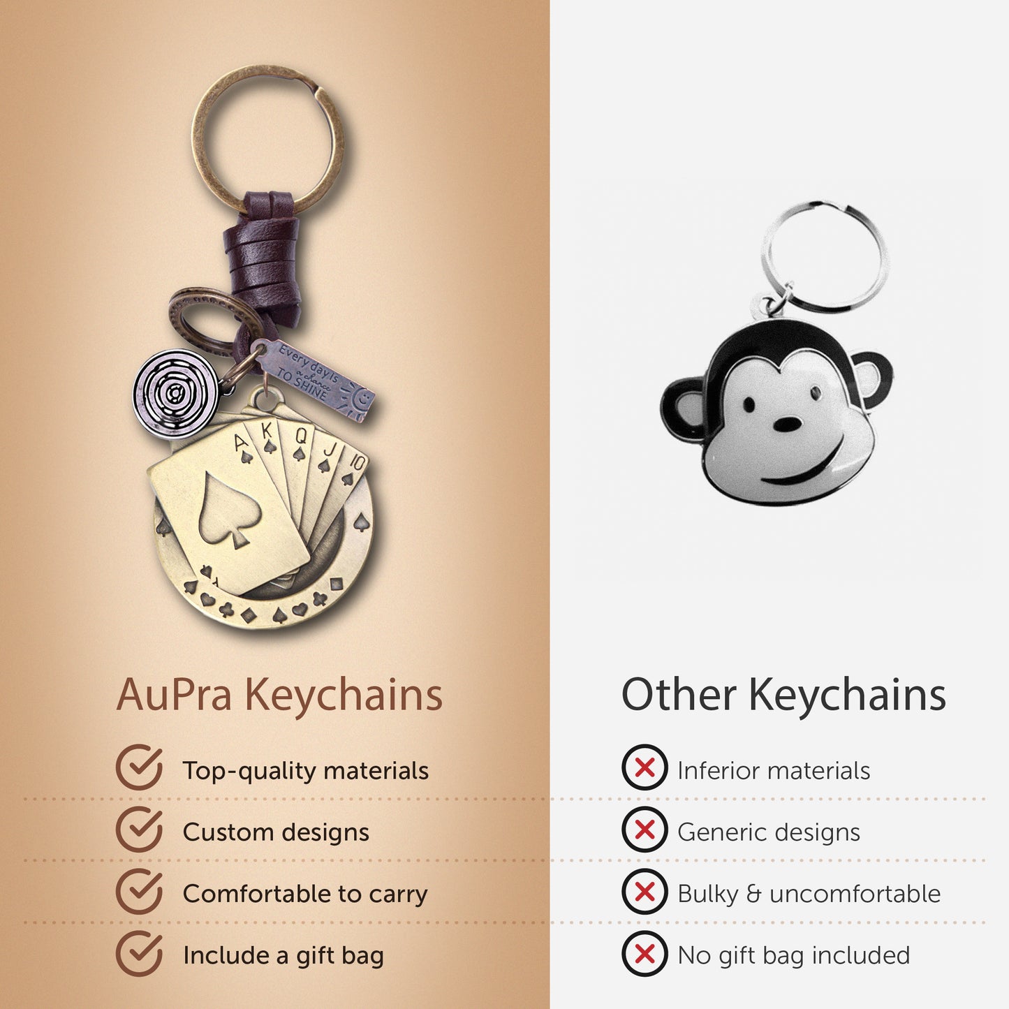 Poker Cards Keychain Charm – Handmade Vintage Leather – Lucky Casino Gift Keyring