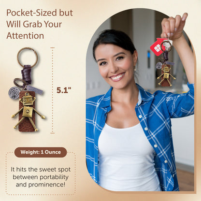 3D Robot Keychain  – Handmade Vintage Leather – Funny Gift Keyring Charm