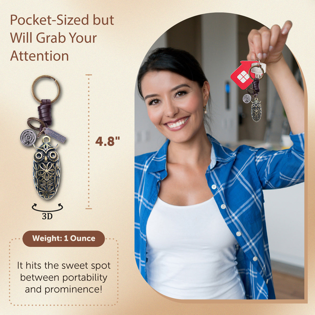 AuPra 3D Floral Owl Keyring – Elegant Charm Gift