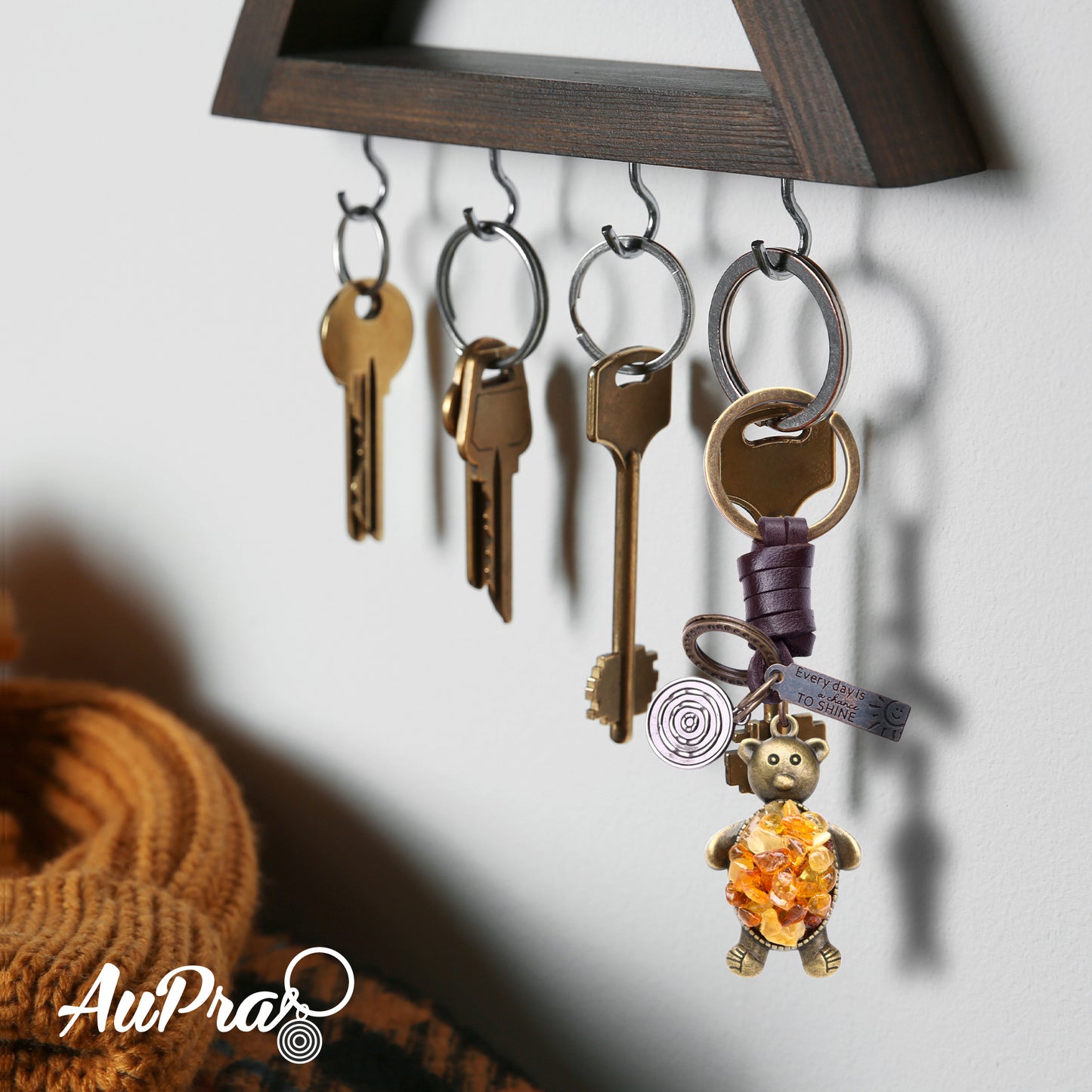 Amber Teddy Bear Keychain – Handmade Vintage Leather – Cute Gift Keyring for Her-Amber-AuPra