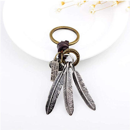 Feathers Keychain Charm – Handmade Vintage Leather – Boho Gift Keyring-AuPra