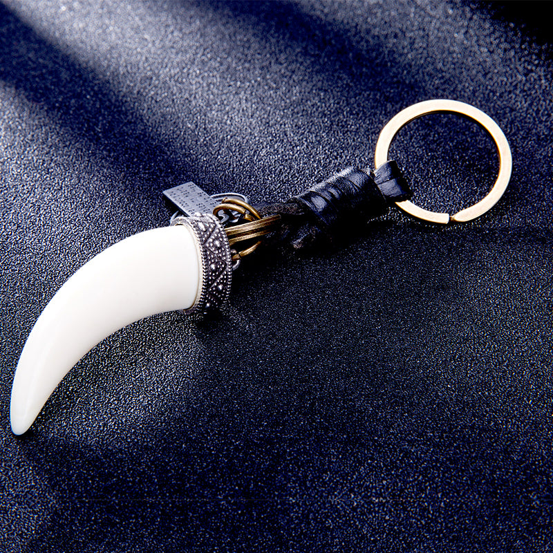 Fang Keychain Charm – Handmade Vintage Leather – Tooth Amulet Keyring-AuPra