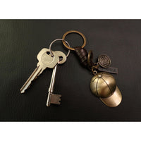 Baseball Cap Keychain Charm – Handmade Vintage Leather – Sport Fan Gift Keyring-AuPra