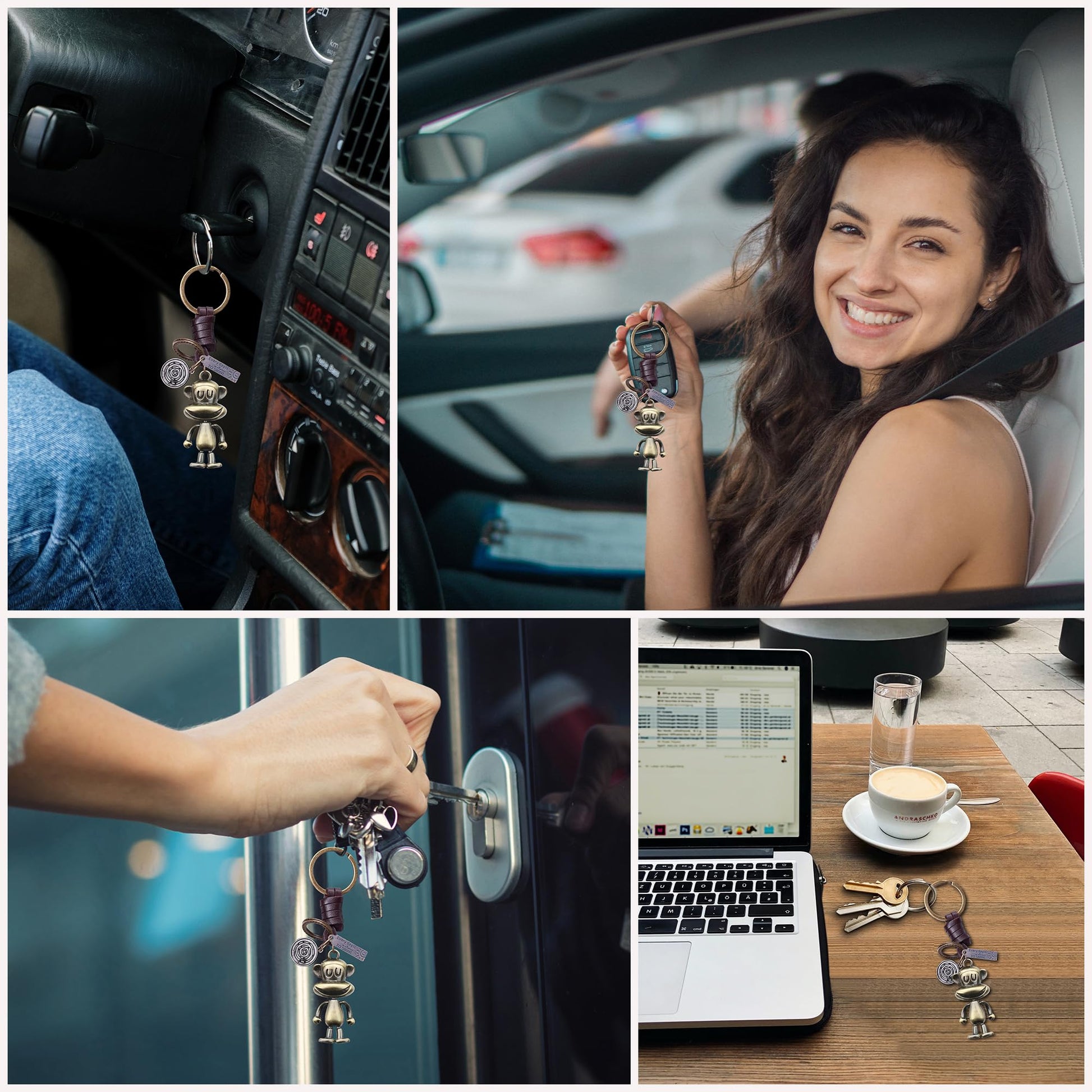 3D Monkey Keychain Gift – Handmade Vintage Leather – Funny Keyring Charm-AuPra