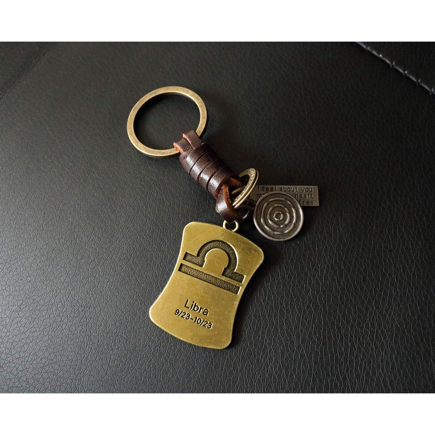 Star Sign Keychain Charm – Handmade Vintage Leather – Zodiac Sign Gift Keyring-AuPra