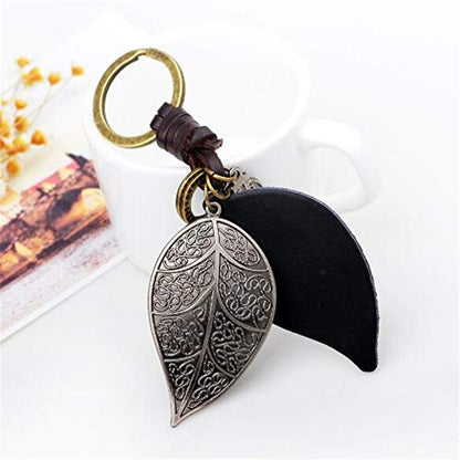 Leaf Keychain Charm – Handmade Vintage Leather – Botanical Gift Keyring-AuPra